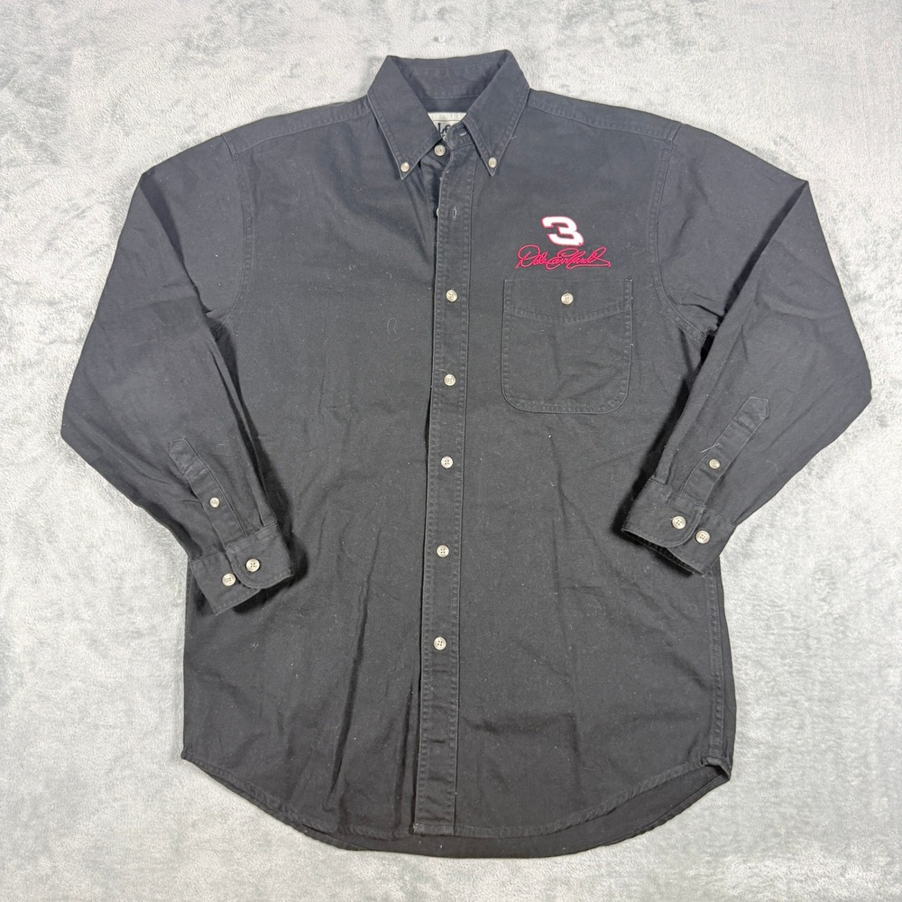 Vintage Lee Sport Mens Medium Dale Earnhardt Button Down Shirt Black Cotton